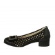 Escarpin de femmes avec accessoire et semelle amovible en daim perforé et cuir lamé imprimé noir talon 3 - Pointures disponibles:  32, 33, 34, 43, 44