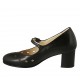 Decolté da donna con cinturino, plantare estraibile e fori in pelle nera tacco 5 - Misure disponibili: 32, 33, 34, 42, 43, 44, 45