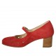 Zapato de salón para mujer con cinturon, plantilla extraible y agujeros en gamuza roja tacon 5 - Tallas disponibles:  32, 33, 34, 43, 44, 45
