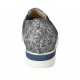 Damenschuh mit Gummibändern und abnehmbarer Innensohle aus blumenbedrucktem blauem und weissem Wildleder Keilabsatz 3 - Verfügbare Größen:  32, 33, 42, 44