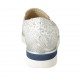 Scarpa accollata da donna in pelle laminata argento e camoscio forato bianco con elastici e plantare estraibile zeppa 3 - Misure disponibili: 32, 33, 34, 43, 45