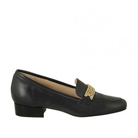 Mocasin pour femmes avec accossoire en cuir bleu talon 2 - Pointures disponibles:  32, 33, 34, 42, 43, 44, 45