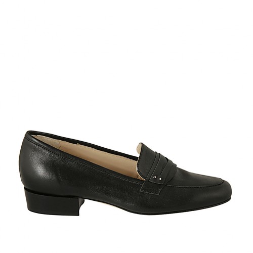 Mocassino in pelle nera da donna tacco 2 - Misure disponibili: 33, 43, 44, 45