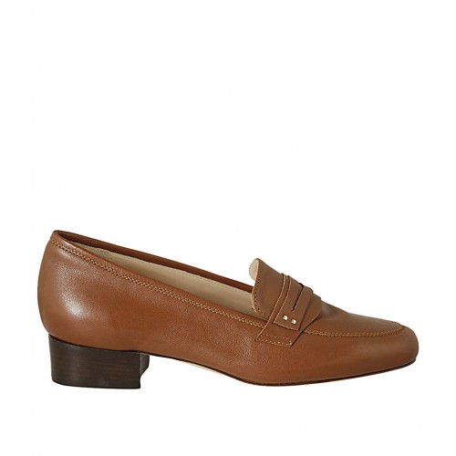 Mocassino da donna in pelle color cuoio tacco 2 - Misure disponibili: 33, 34, 43, 44, 45