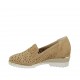 Scarpa accollata da donna con elastici e plantare estraibile in camoscio e camoscio forato beige tacco 4 - Misure disponibili: 42, 43, 44, 45