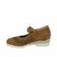 Damenschuh mit Klettverschluss und herausnehmbarer Innensohle aus tabakfarbenem perforiertem Wildleder Absatz 4 - Verfügbare Größen:  31, 33, 43, 44, 45