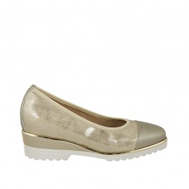 Zapato de salon para mujer con plantilla extraible en piel gris y gamuza imprimida laminada platino cuña 4 - Tallas disponibles:  32, 34, 42, 43, 44, 45