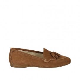 Woman's mocassin with tassels in tan suede heel 1 - Available sizes:  43, 44