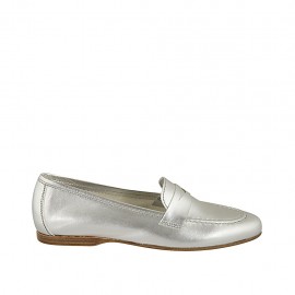 Woman's loafer in silver laminated leather heel 1 - Available sizes:  43