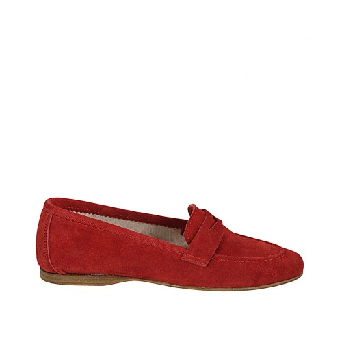 Mocasín para mujer en gamuza roja tacon 1 - Tallas disponibles:  42, 43, 44