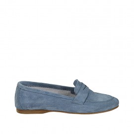 Woman's mocassin in light blue suede heel 1 - Available sizes:  42, 43