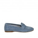 Mocassino da donna in camoscio azzurro tacco 1