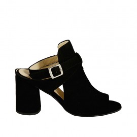 Sandalo da donna in camoscio nero con cinturino tacco 7 - Misure disponibili: 32, 33, 34, 42, 43, 44, 45