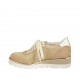 Damenschnürschuh aus beigem Wildleder, platinfarbenem laminiertem Leder und glitzergoldfarbenem Stoff Keilabsatz 3 - Verfügbare Größen:  33, 42, 43, 44, 45