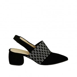 Slingback für Damen mit bedrucktem Gummiband aus schwarzem Wildleder Absatz 5 - Verfügbare Größen:  32, 33, 34, 42, 44