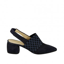 Slingback für Damen mit bedrucktem Gummiband aus blauem Wildleder Absatz 5 - Verfügbare Größen:  33, 34, 42, 43, 44, 45