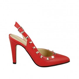 Slingback für Damen aus rotem Leder mit Nieten Absatz 9 - Verfügbare Größen:  32, 34, 42, 45