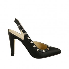 Slingback für Damen aus schwarzem Leder mit Nieten Absatz 9 - Verfügbare Größen:  34