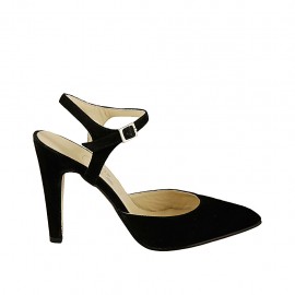 Slingback für Damen mit Riem aus schwarzem Wildleder Absatz 9 - Verfügbare Größen:  32, 33, 42