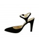 Zapato destalonado para mujer con cinturon en gamuza negra tacon 9 - Tallas disponibles:  32, 33, 42