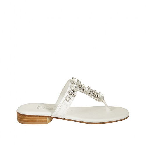 Sabot infradito con strass da donna in pelle bianca tacco 2 - Misure disponibili: 32, 42, 43, 44, 45