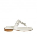 Sabot infradito con strass da donna in pelle bianca tacco 2