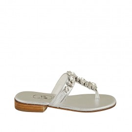 Sabot infradito con strass da donna in pelle argento tacco 2 - Misure disponibili: 32, 33, 43, 44