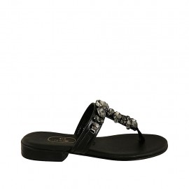 Sabot infradito con pietre da donna in pelle nera tacco 2 - Misure disponibili: 33, 34, 42, 43, 44, 45
