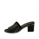 Woman's open mules in black leather heel 5 - Available sizes:  32, 34, 43, 45