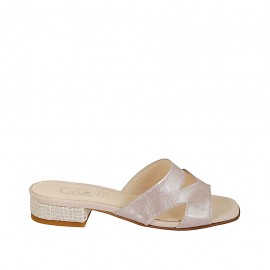 Offene Pantolette für Damen aus rosafarbenem laminiertem Leder und Stoff Absatz 2 - Verfügbare Größen:  32, 33, 34, 42, 43, 44, 45