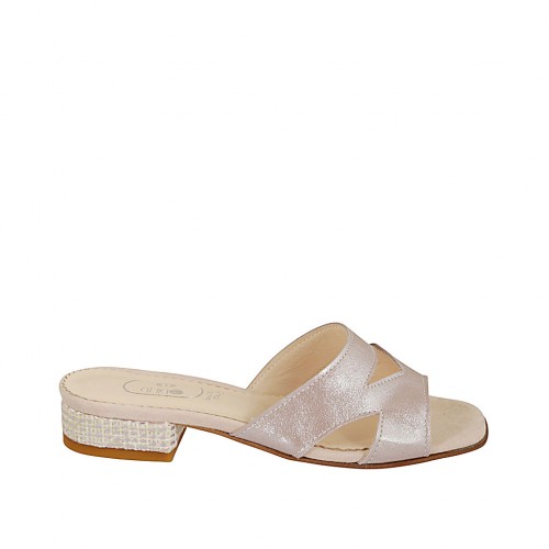 Offene Pantolette für Damen aus rosafarbenem laminiertem Leder und Stoff Absatz 2 - Verfügbare Größen:  32, 33, 34, 42, 43, 44, 45