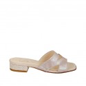 Woman's open mules in rose laminated leather and fabric heel 2