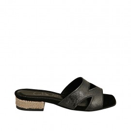 Offene Pantolette für Damen aus schwarzem laminiertem Leder und beigeplatinfarbenem Stoff Absatz 2 - Verfügbare Größen:  32, 33, 34, 42, 43, 44, 45