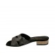 Sabot aperto da donna in pelle laminata nera e tessuto beige platino tacco 2 - Misure disponibili: 32, 33, 34, 42, 43, 44, 45