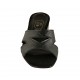 Offene Pantolette für Damen aus schwarzem laminiertem Leder und beigeplatinfarbenem Stoff Absatz 2 - Verfügbare Größen:  32, 33, 34, 42, 43, 44, 45