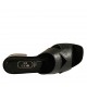 Woman's open mules in black laminated leather and beige platinum fabric heel 2 - Available sizes:  32, 33, 34, 42, 43, 44, 45