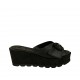Sabot da donna in pelle e pelle laminata stampata nera con fibbia zeppa 6 - Misure disponibili: 42, 44