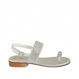 Sandalias de dedo con estras para mujer en piel plateada tacon 2 - Tallas disponibles:  32, 33, 34, 42, 43, 44, 45