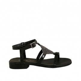 Sandalo da donna in pelle stampata nera con cinturino e strass tacco 2 - Misure disponibili: 33, 34