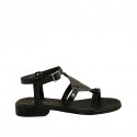Sandale pour femmes en cuir imprimé noir avec courroie et strass talon 2