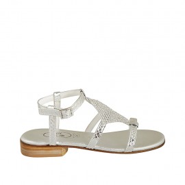 Sandalia con cinturon y estrás para mujer en piel imprimida plateada tacon 2 - Tallas disponibles:  32, 34, 44, 45