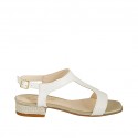 Woman's sandal in white leather and fabric heel 2