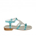 Sandale pour femmes avec strass en cuir lamé et imprimé bleu clair talon 2