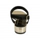 Sandalo da donna in camoscio nero e vernice laminata platino tacco 2 - Misure disponibili: 32, 33, 34, 42, 43, 44, 45, 46