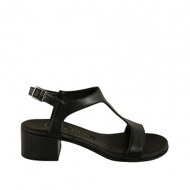 Sandalo da donna in pelle nera tacco 4 - Misure disponibili: 42, 43, 44