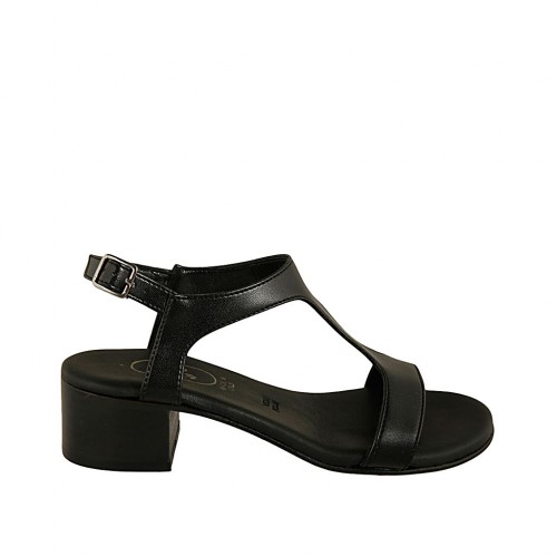 Sandalo da donna in pelle nera tacco 4 - Misure disponibili: 32, 33, 34, 42, 43, 44, 46