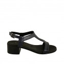 Woman's sandal in blue leather heel 4