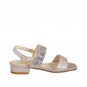Woman's sandal with multicolored rhinestones in rose laminated leather heel 2