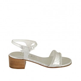 Sandale pour femmes avec courroie et strass en cuir imprimé lamé argent talon 4 - Pointures disponibles:  32, 33, 42, 43, 44, 46