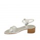 Sandalo da donna con cinturino e strass in pelle stampata laminata argento tacco 4 - Misure disponibili: 32, 33, 34, 42, 43, 44, 45, 46